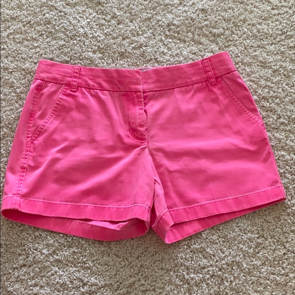 bright pink J Crew Chino Shorts
